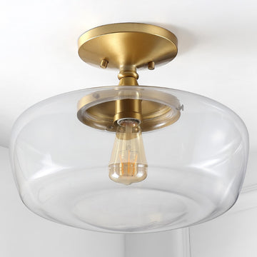 Marfa 14" Glass/Iron Farmhouse Modern LED Flush Mount - JONATHAN Y
